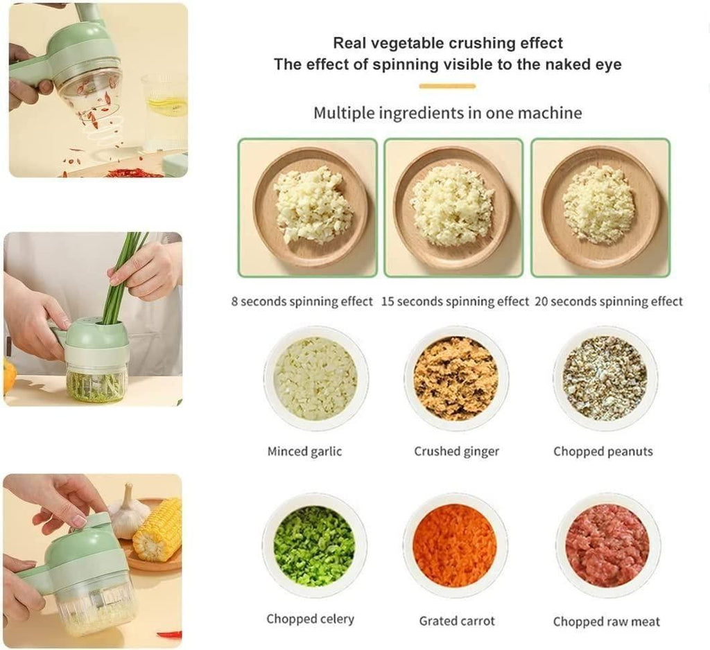 4-in-1 Electric Vegetable Cutter – Portable Food Chopper & Slicer